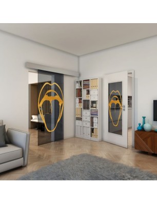 Glasschiebetür ECO-LINE - Fineprint Model 111 Gold auf Grauglas