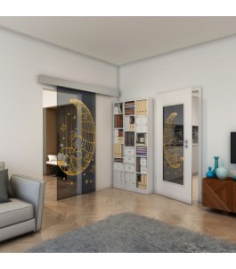 Glasschiebetür ECO-LINE - Fineprint Model 113 Gold auf Grauglas