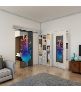 Glasschiebetür ECO-LINE - Fineprint Model 114 Verlauf auf Grauglas