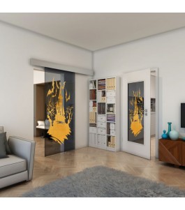 Glasschiebetür ECO-LINE - Fineprint Model 114 Gold auf Grauglas