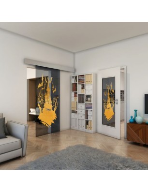 Glasschiebetür ECO-LINE - Fineprint Model 114 Gold auf Grauglas