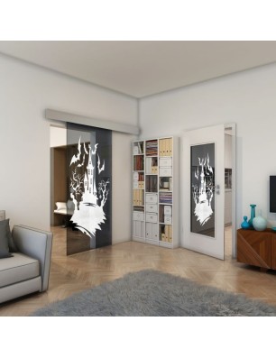 Glasschiebetür ECO-LINE - Fineprint Model 114 Weiss auf Grauglas