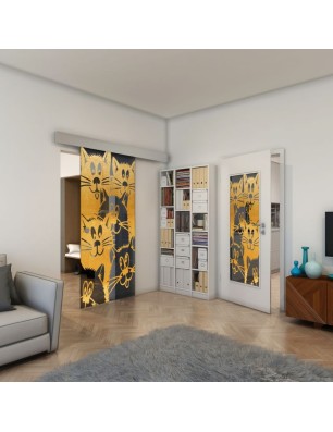 Glasschiebetür ECO-LINE - Fineprint Model 115 Gold auf Grauglas