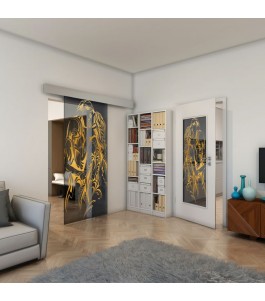 Glasschiebetür ECO-LINE - Fineprint Model 116 Gold auf Grauglas