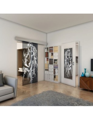 Glasschiebetür ECO-LINE - Fineprint Model 116 Weiss auf Grauglas