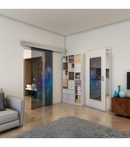Glasschiebetür ECO-LINE - Fineprint Model 117 Verlauf auf Grauglas