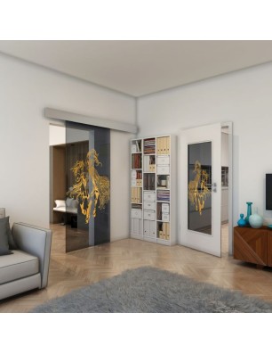 Glasschiebetür ECO-LINE - Fineprint Model 118 Gold auf Grauglas