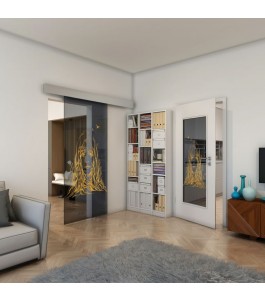 Glasschiebetür ECO-LINE - Fineprint Model 119 Gold auf Grauglas