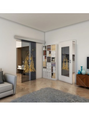 Glasschiebetür ECO-LINE - Fineprint Model 119 Gold auf Grauglas