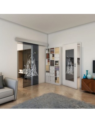 Glasschiebetür ECO-LINE - Fineprint Model 119 Weiss auf Grauglas