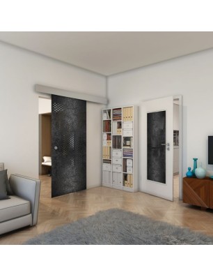 Glasschiebetür ECO-LINE - Fineprint Model 120 Schwarz auf Grauglas