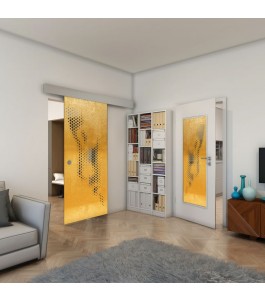 Glasschiebetür ECO-LINE - Fineprint Model 120 Gold auf Grauglas