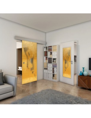 Glasschiebetür ECO-LINE - Fineprint Model 120 Gold auf Grauglas
