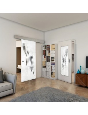 Glasschiebetür ECO-LINE - Fineprint Model 120 Weiss auf Grauglas