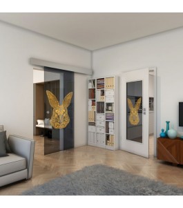Glasschiebetür ECO-LINE - Fineprint Model 121 Gold auf Grauglas