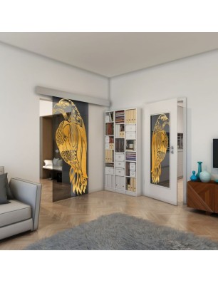 Glasschiebetür ECO-LINE - Fineprint Model 122 Gold auf Grauglas