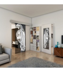 Glasschiebetür ECO-LINE - Fineprint Model 122 Weiss auf Grauglas