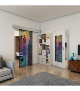 Glasschiebetür ECO-LINE - Fineprint Model 123 Verlauf auf Grauglas