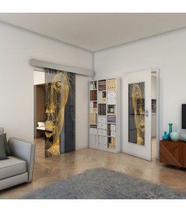 Glasschiebetür ECO-LINE - Fineprint Model 123 Gold auf Grauglas