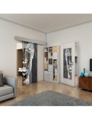 Glasschiebetür ECO-LINE - Fineprint Model 123 Weiss auf Grauglas