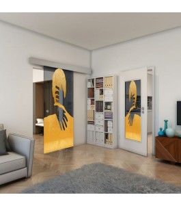 Glasschiebetür ECO-LINE - Fineprint Model 124 Gold auf Grauglas