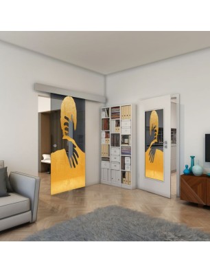 Glasschiebetür ECO-LINE - Fineprint Model 124 Gold auf Grauglas
