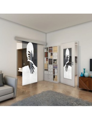 Glasschiebetür ECO-LINE - Fineprint Model 124 Weiss auf Grauglas