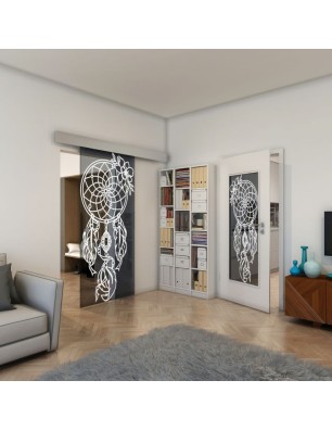 Glasschiebetür ECO-LINE - Fineprint Model 125 Weiss auf Grauglas
