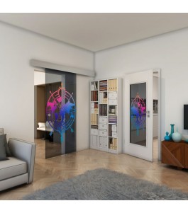 Glasschiebetür ECO-LINE - Fineprint Model 127 Verlauf auf Grauglas