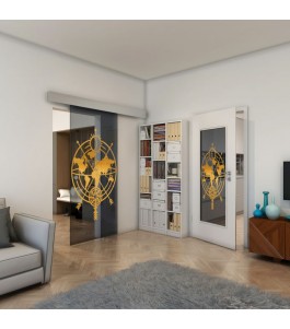 Glasschiebetür ECO-LINE - Fineprint Model 127 Gold auf Grauglas