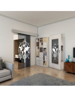 Glasschiebetür ECO-LINE - Fineprint Model 127 Weiss auf Grauglas