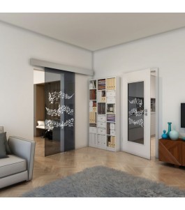 Glasschiebetür ECO-LINE - Fineprint Model 128 Weiss auf Grauglas