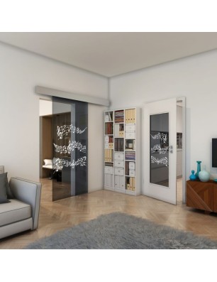 Glasschiebetür ECO-LINE - Fineprint Model 128 Weiss auf Grauglas