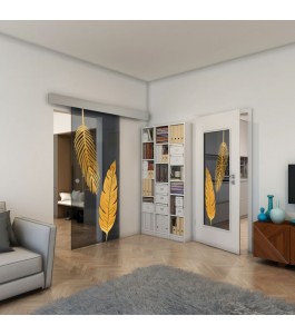 Glasschiebetür ECO-LINE - Fineprint Model 129 Gold auf Grauglas