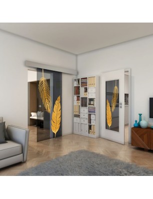 Glasschiebetür ECO-LINE - Fineprint Model 129 Gold auf Grauglas