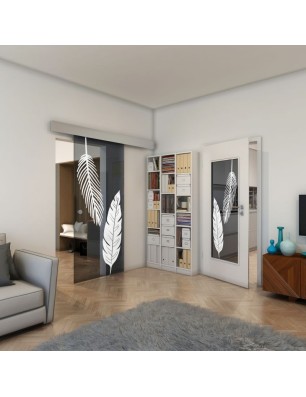 Glasschiebetür ECO-LINE - Fineprint Model 129 Weiss auf Grauglas