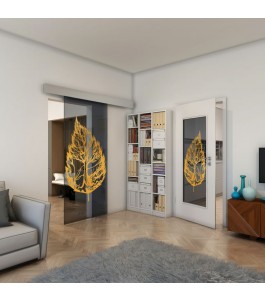 Glasschiebetür ECO-LINE - Fineprint Model 130 Gold auf Grauglas