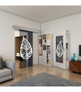 Glasschiebetür ECO-LINE - Fineprint Model 130 Weiss auf Grauglas