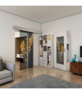 Glasschiebetür ECO-LINE - Fineprint Model 131 Gold auf Grauglas