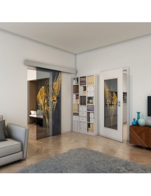 Glasschiebetür ECO-LINE - Fineprint Model 131 Gold auf Grauglas