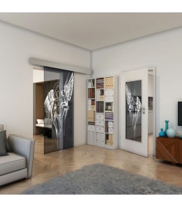 Glasschiebetür ECO-LINE - Fineprint Model 131 Weiss auf Grauglas
