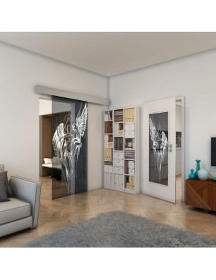 Glasschiebetür ECO-LINE - Fineprint Model 131 Weiss auf Grauglas