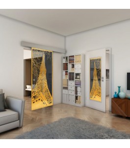 Glasschiebetür ECO-LINE - Fineprint Model 132 Gold auf Grauglas