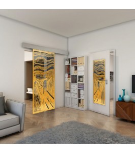 Glasschiebetür ECO-LINE - Fineprint Model 133 Gold auf Grauglas