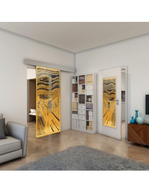 Glasschiebetür ECO-LINE - Fineprint Model 133 Gold auf Grauglas