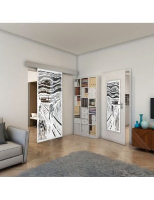 Glasschiebetür ECO-LINE - Fineprint Model 133 Weiss auf Grauglas