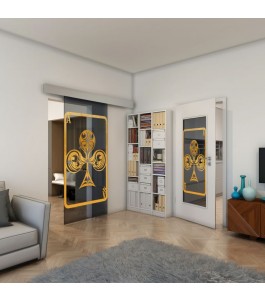 Glasschiebetür ECO-LINE - Fineprint Model 135 Gold auf Grauglas