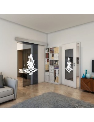 Glasschiebetür ECO-LINE - Fineprint Model 136 Weiss auf Grauglas