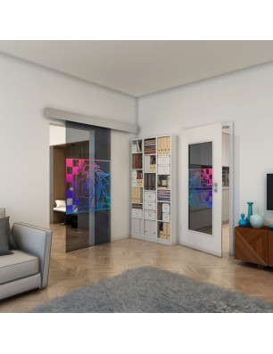 Glasschiebetür ECO-LINE - Fineprint Model 137 Verlauf auf Grauglas