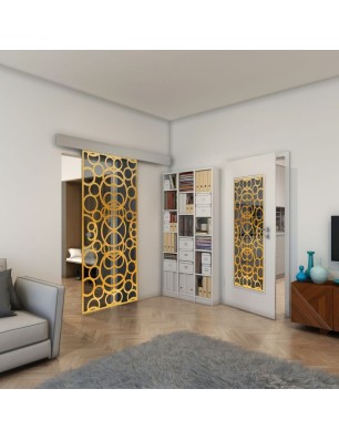 Glasschiebetür ECO-LINE - Fineprint Model 144 Gold auf Grauglas